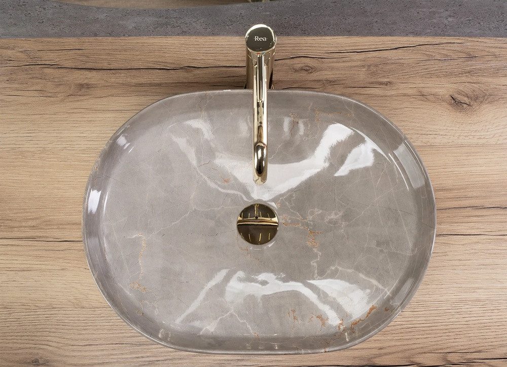 wohnwerk.idee Aufsatzwaschbecken Marmoroptik Waschtisch Waschbecken Beige Naturstein Design 50x38cm