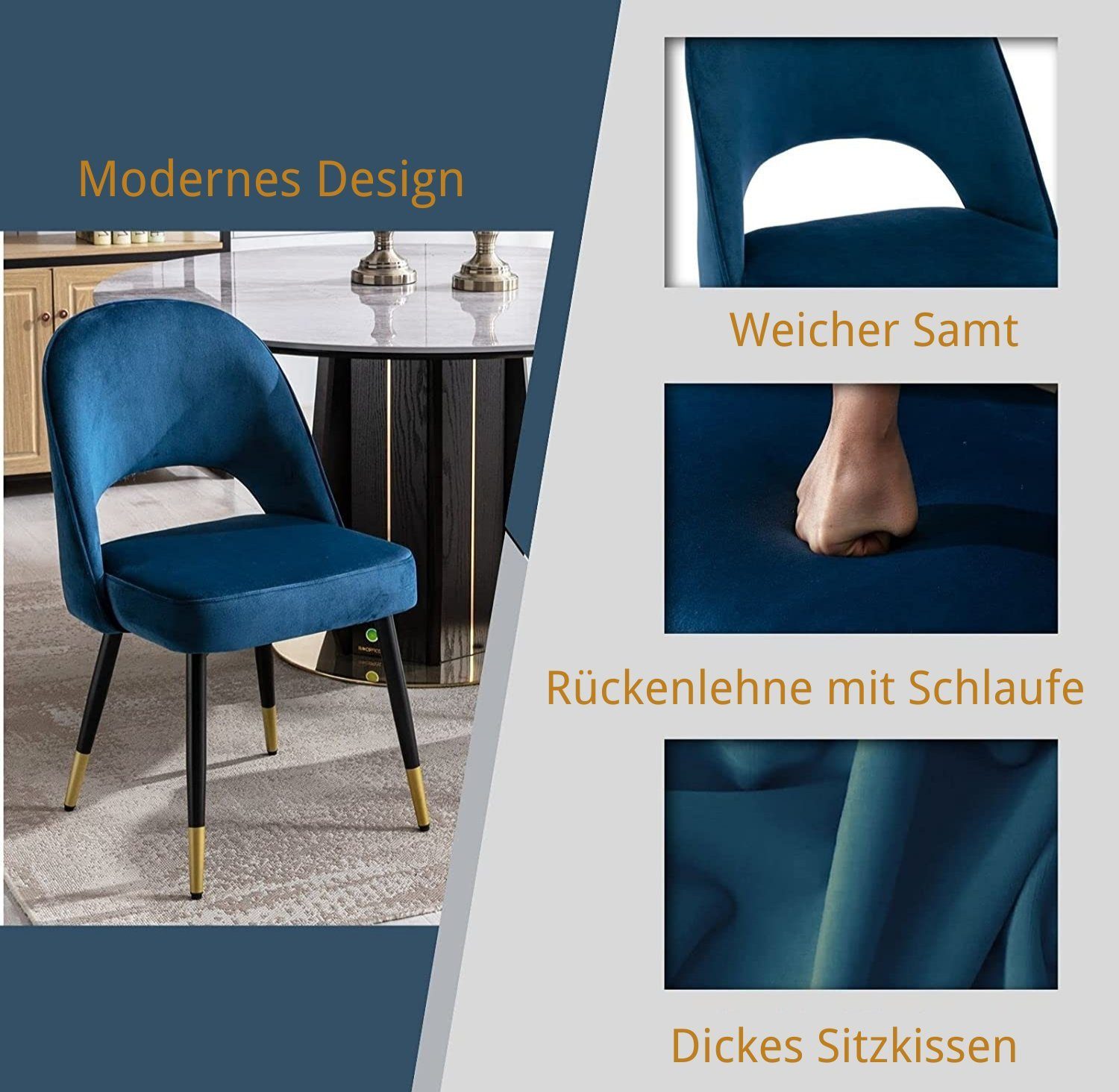 WAHSON OFFICE CHAIRS Esszimmerstuhl Samt 2er Set Seitenstühle Küchenstühle