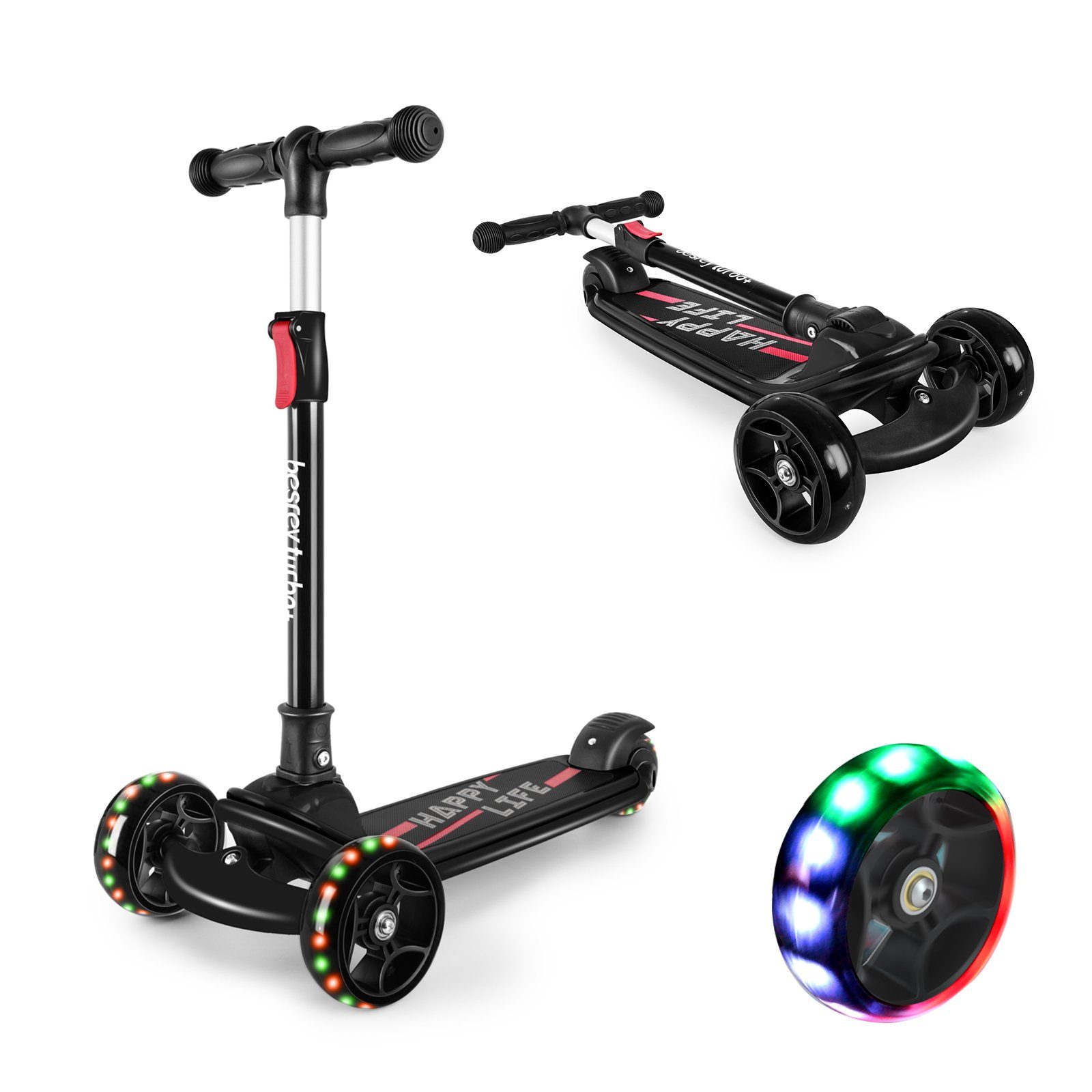 besrey Dreiradscooter Kinder Roller Höhenverstellbarer Faltbarer  Trittroller LED, Alle drei Räder mit LED