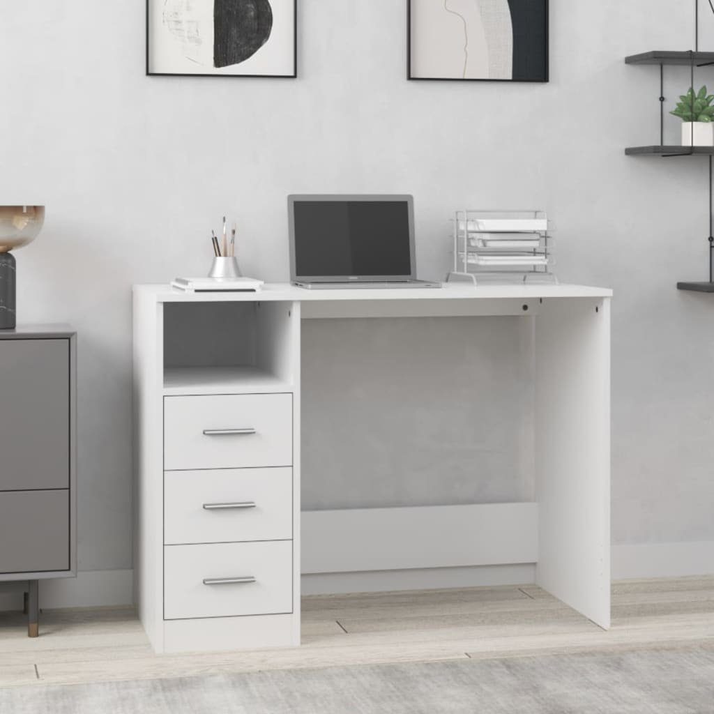 furnicato Schreibtisch mit Schubladen Weiß 102x50x76 cm Holzwerkstoff