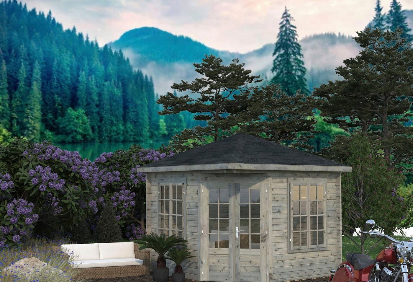 Thumbnail - Palmako Gartenhaus Pavillon Melanie, BxT: 400x400 cm, grau