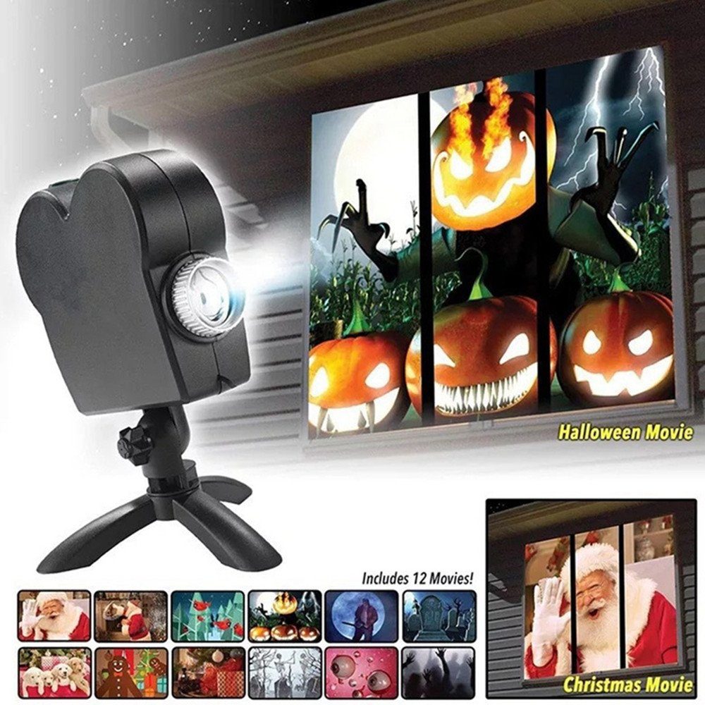 autolock Halloween Projektor,Weihnachten Halloween Fenster Projektoren LED-Beamer (Window Projektor Lampe,LED Projektionslampe,12 Film LED Projektor)