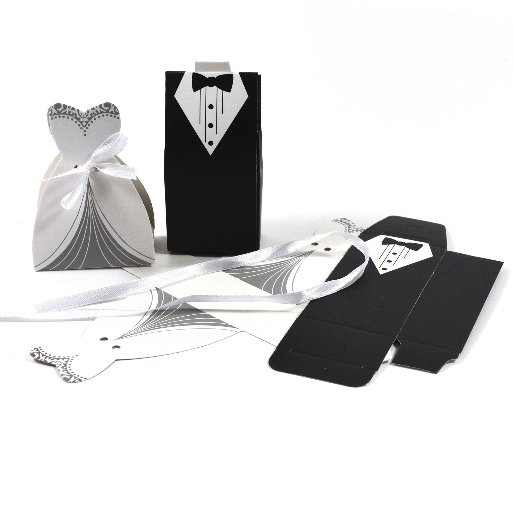 Frau WUNDERVoll Papierdekoration 24 Pappschachteln - Brautpaar - 12x Braut 12x Bräutigam Gastgeschenk