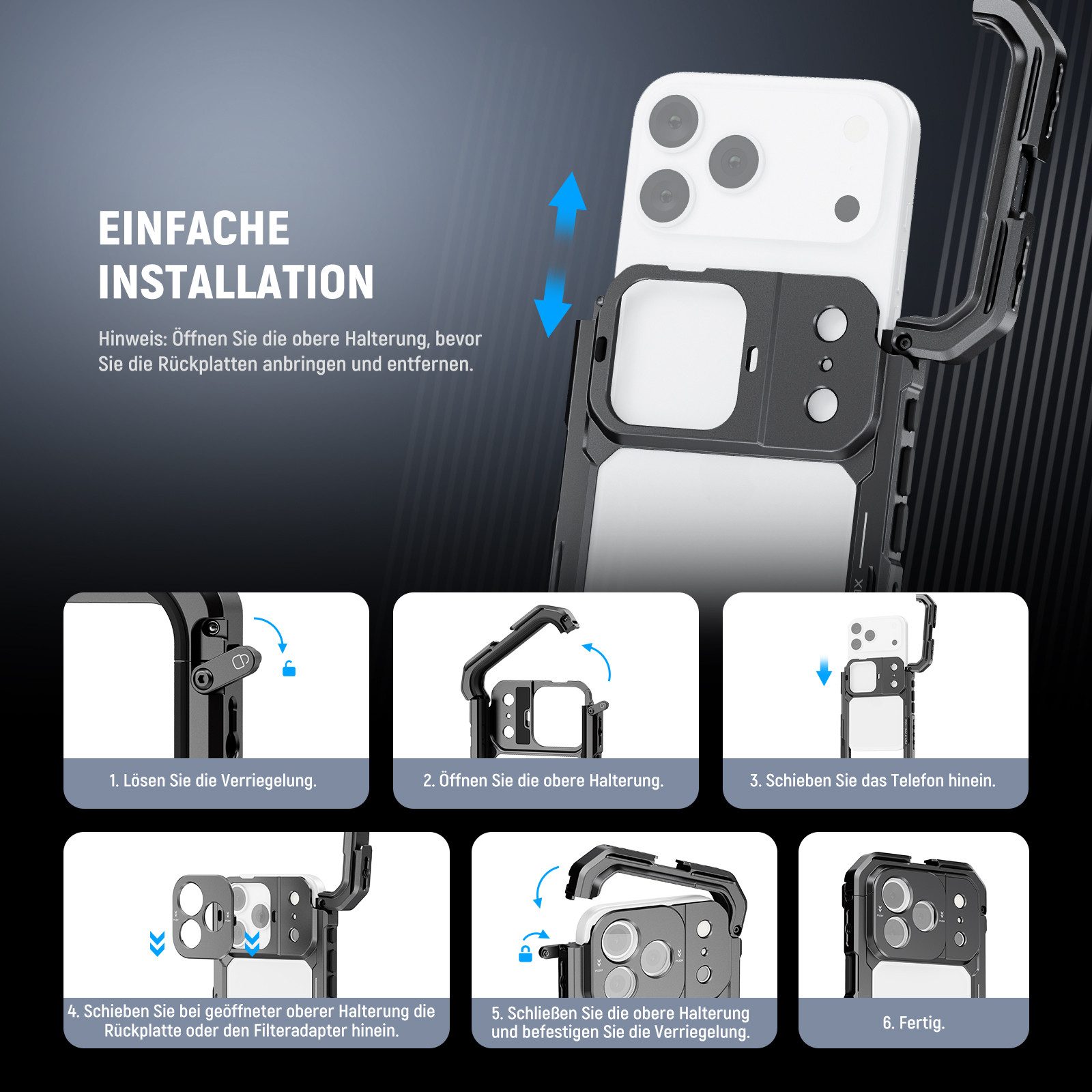 Neewer Handyhülle Handy Käfig Kompatibel mit iPhone 17 Pro Max, PA144 (Schwarz), Video Rig Stabilisator, mit 67mm Filter Ring 17mm Objektiv Rückplatte – Bild 2 von 5