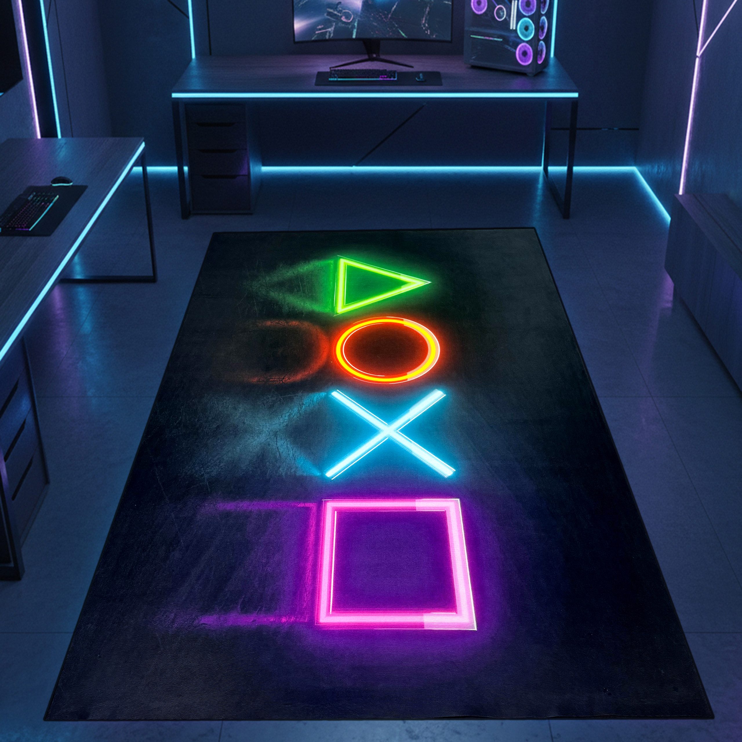 Carpetia Designteppich Gaming Teppich, rechteckig, Höhe: 5 mm, mit grafischen Gaming-Motiven in Neon-Optik
