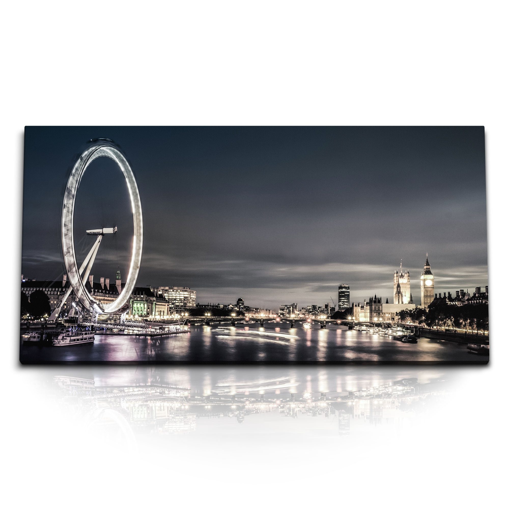 Leinwandbild Kunstdruck Bilder 120x60cm London bei Nacht Riesenrad Stadt England