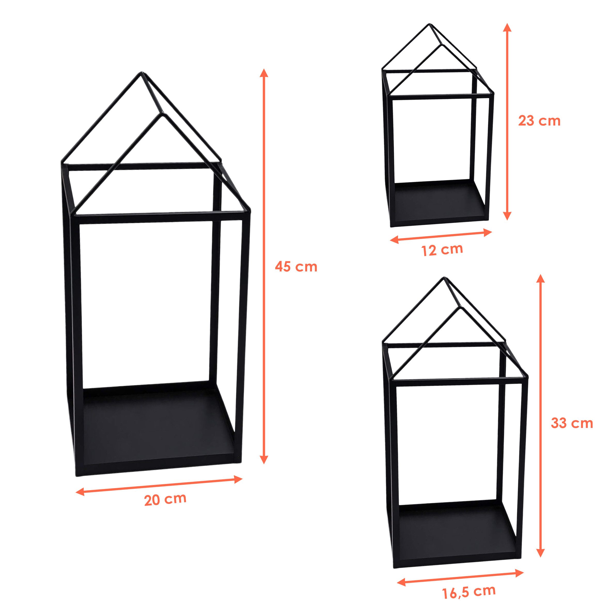 Spetebo Kerzenlaterne Metall Laterne in Haus Form schwarz 3er Set - 45 / 33 günstig online kaufen