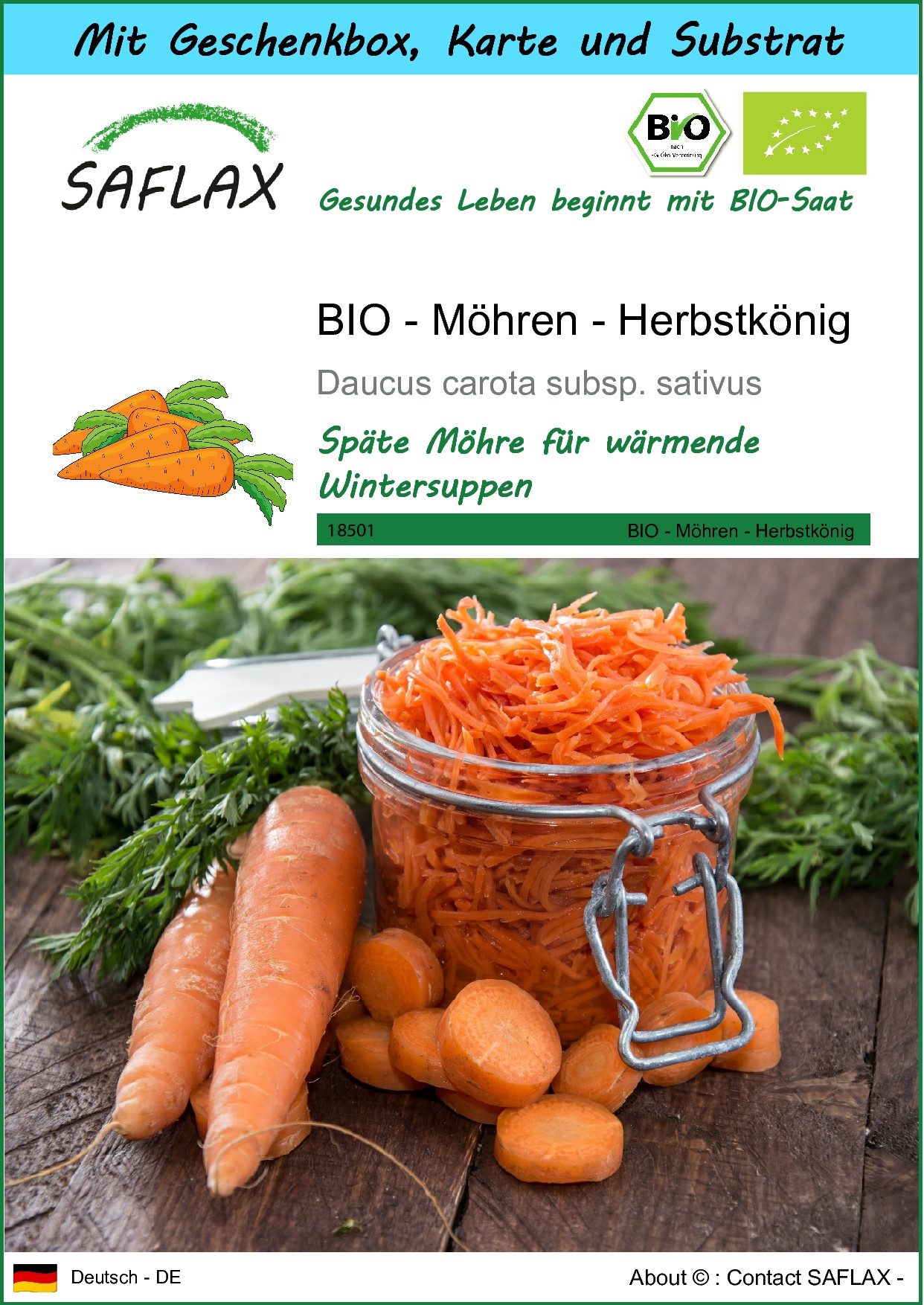 Gemüsesamen SAFLAX - Geschenkset - BIO - Möhren - Herbstkönig