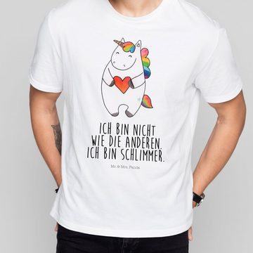 Mr. & Mrs. Panda T-Shirt Einhorn Herz - Weiß - Geschenk, Nachthemd, T-Shirt mit Spruch, Lustig (1-tlg)