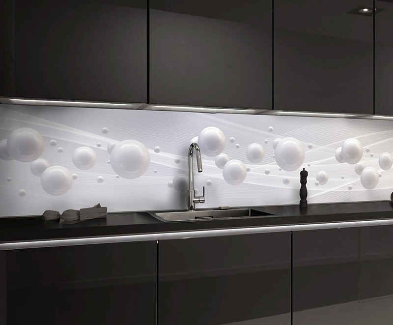 Rodnik Küchenrückwand Weiße Kugeln, hochwertig mit UV- Direktdruck, für alle Räume geeignet