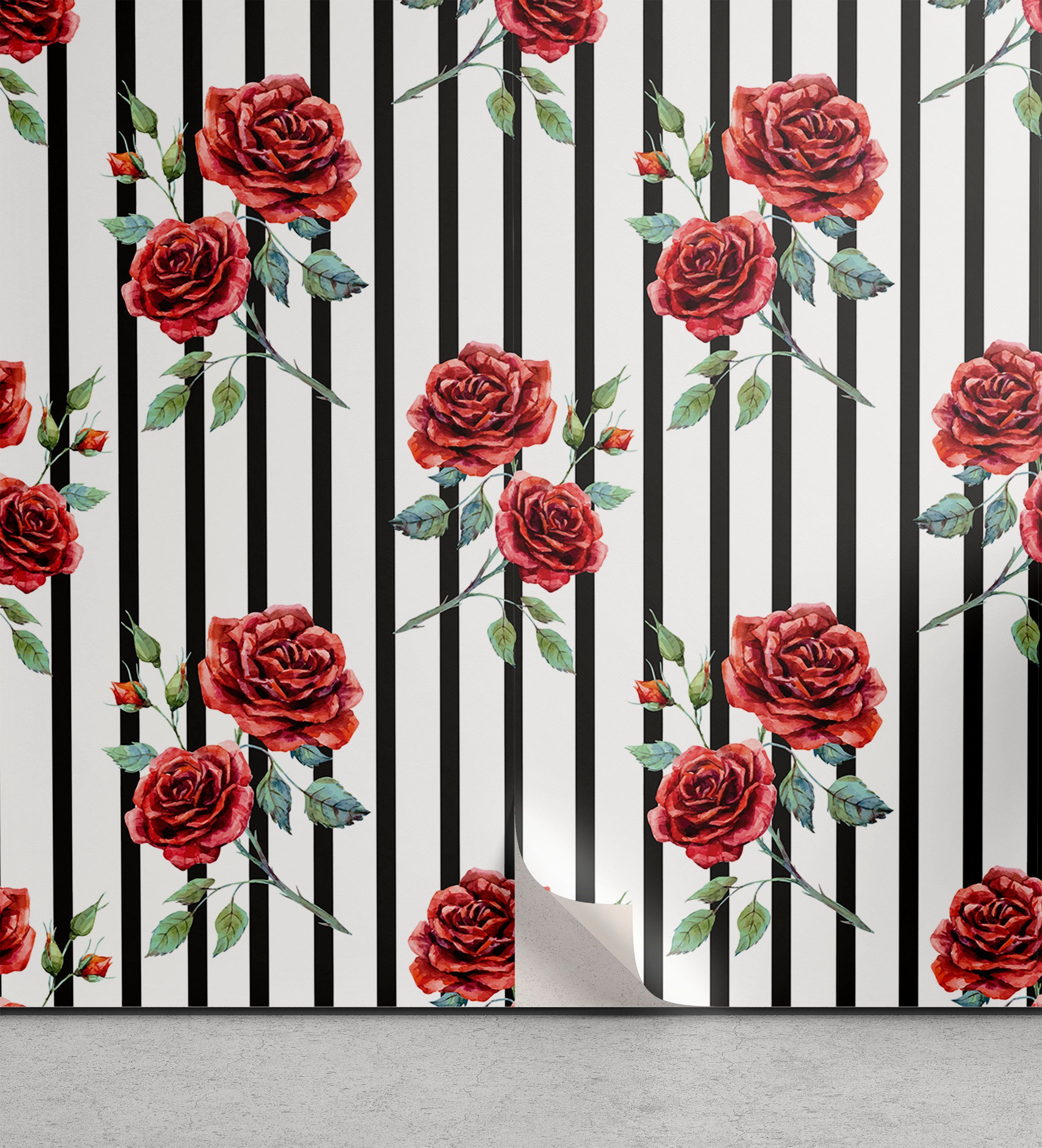 Wohnzimmer Vinyltapete Küchenakzent, Valentinstag Aquarell selbstklebendes Rose Abakuhaus