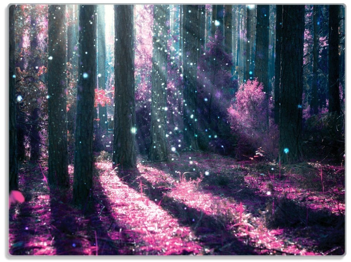 Wallario Schneidebrett Fantasie im Wald - Pinke Blumen in der Sonne, ESG-Sicherheitsglas, (inkl. rutschfester Gummifüße 4mm, 1-St), 30x40cm