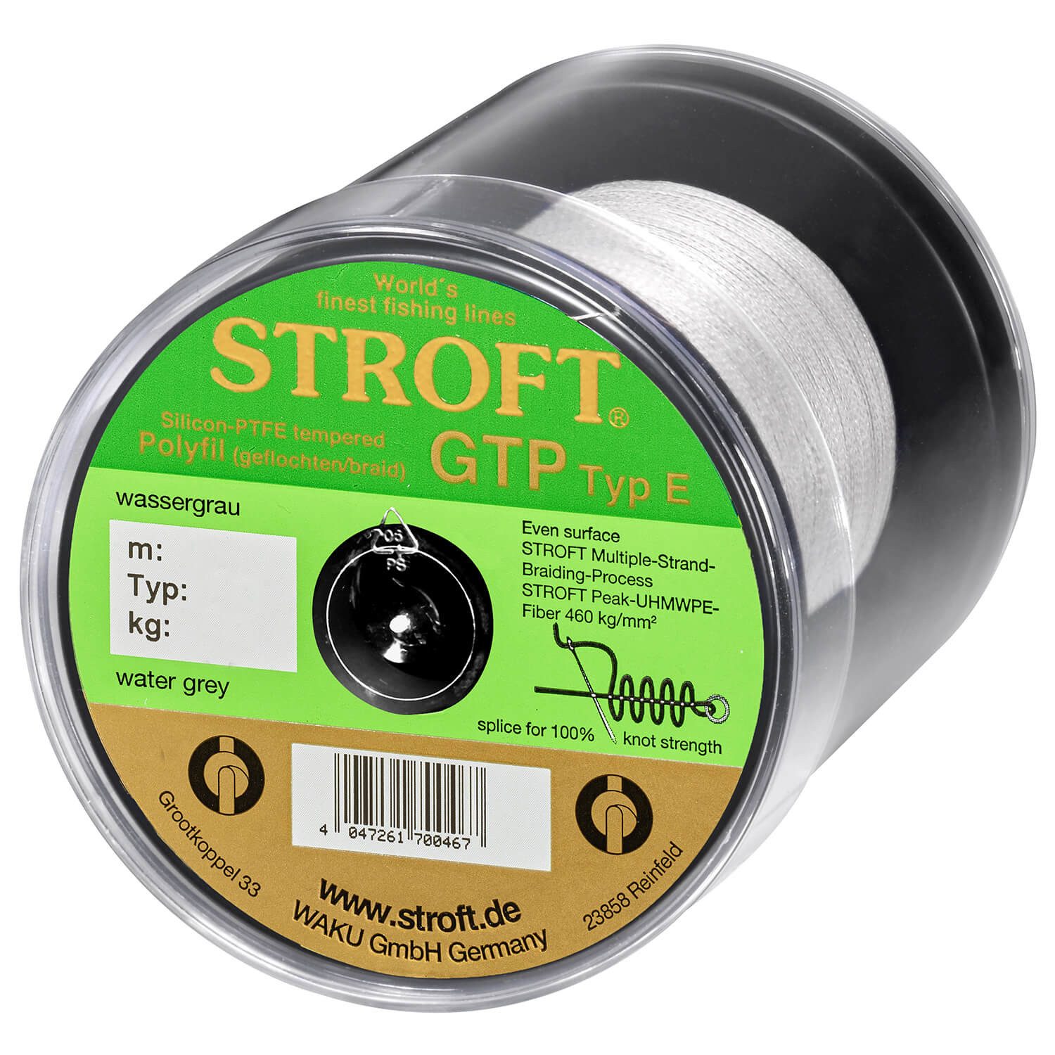 Stroft Angelschnur Stroft Schnur GTP Typ E geflochten wassergrau 400m, 400 m Länge, 0.35 mm Fadendurchmesser, (1-St), 24kg Tragkraft