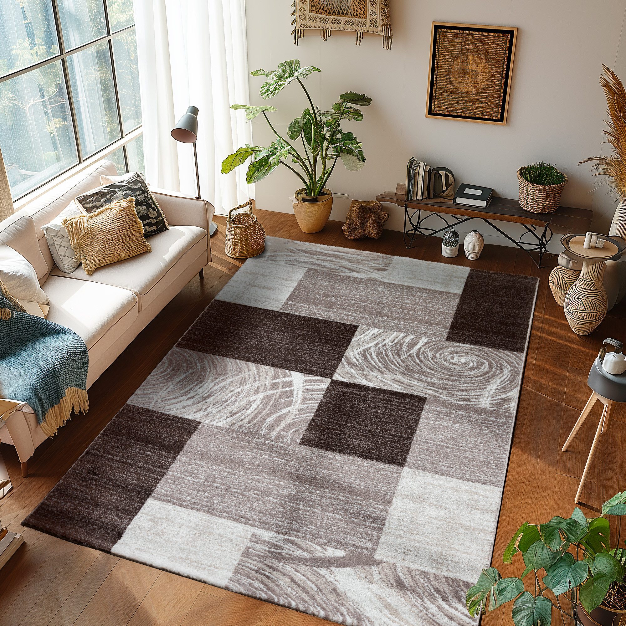 SIMPEX24 Designteppich Abstrakt Kariert Design, Läufer, Höhe: 12 mm, Modern günstig online kaufen