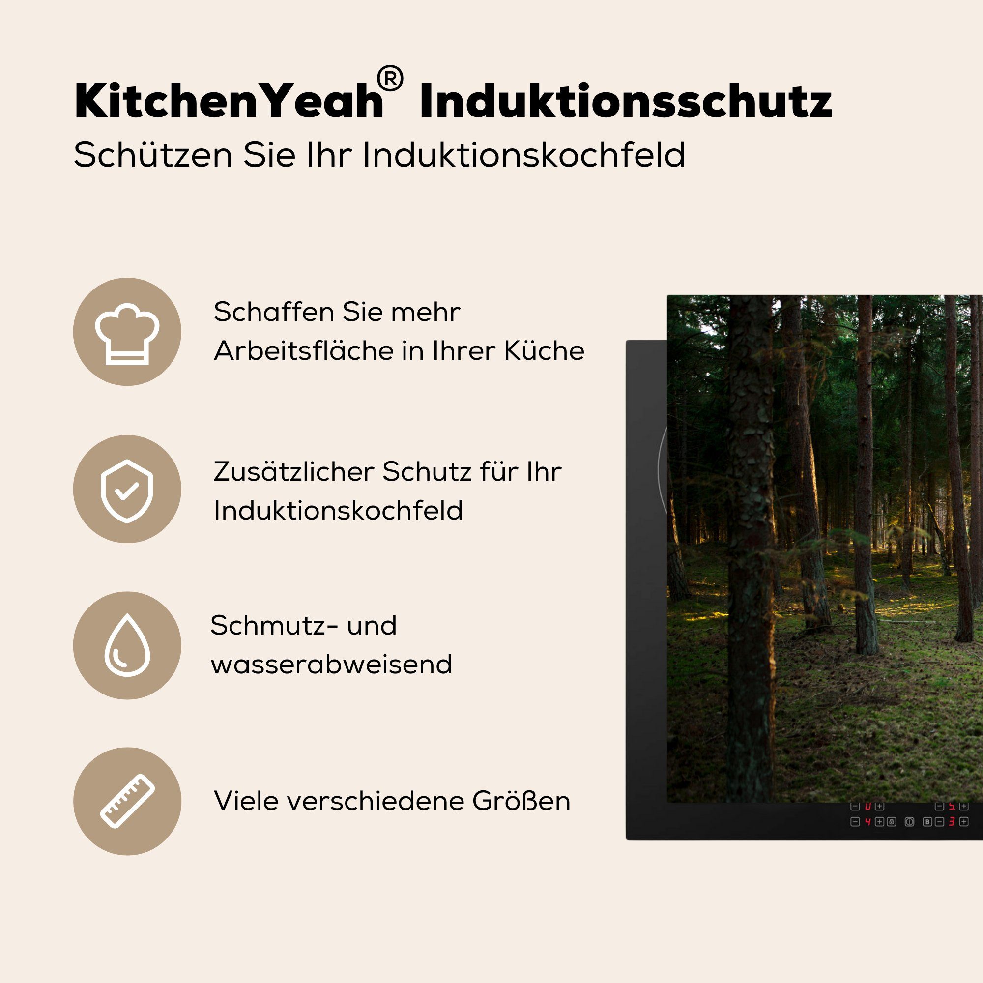 Baum Vinyl, Schutz - - (1 Gras, küche, MuchoWow cm, die tlg), Induktionskochfeld 81x52 für Herdblende-/Abdeckplatte Ceranfeldabdeckung Sonne