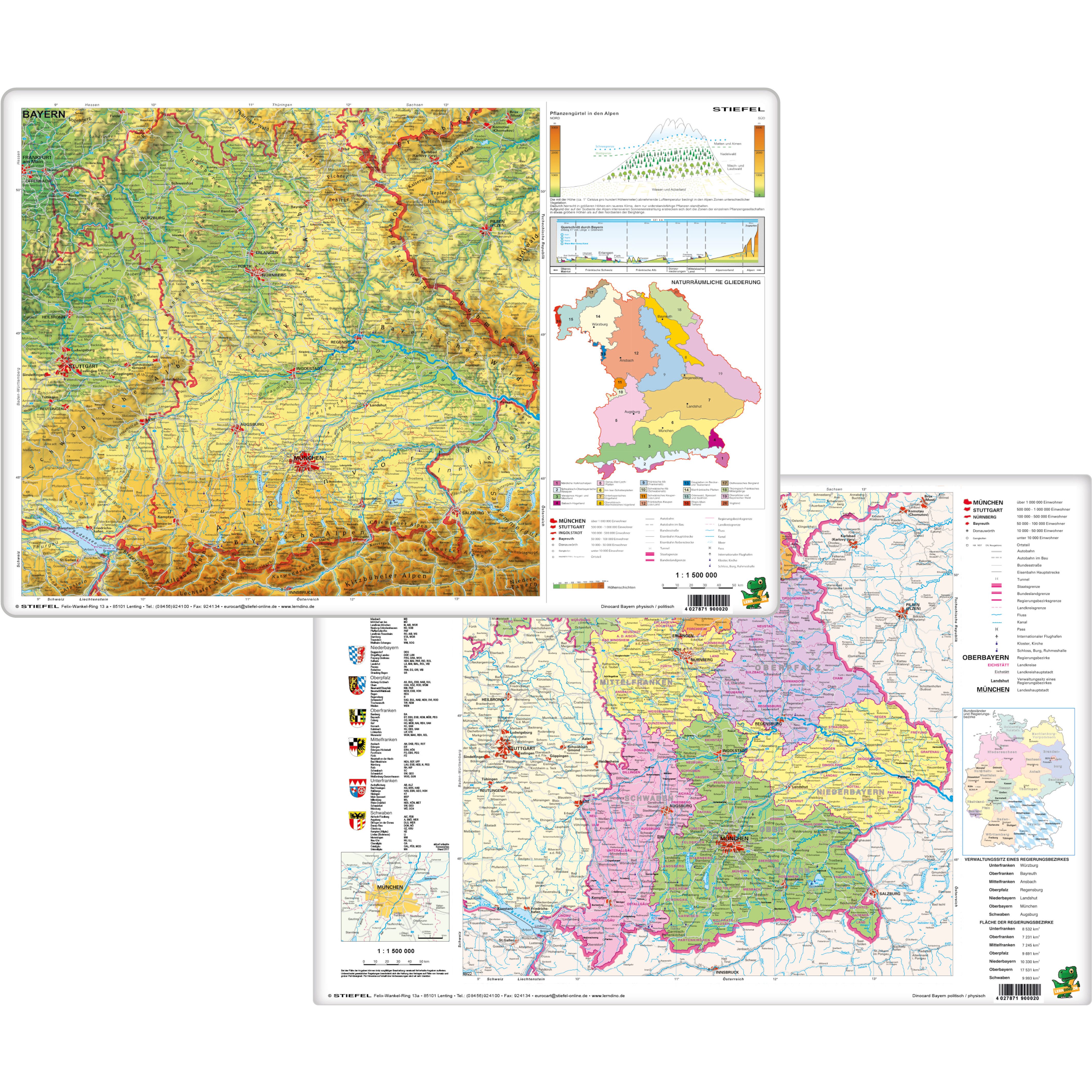 Schreibtischunterlage Bayern physisch / politisch beidseitig bedruckt, ca. 42x30 cm