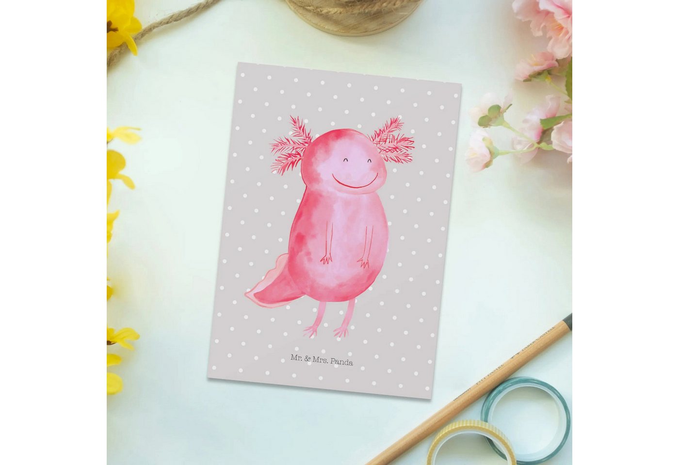 Thumbnail - Mr. & Mrs. Panda Postkarte Axolotl Glücklich, Ansichtskarten, Geschenkkarte, Ansichtskarten, Charmante Designs