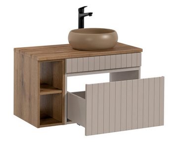 einfachgutemoebel Waschtisch-Set Badezimmer Waschplatz KARATA 80cm, Becken + Regal, kaschmir grey, (Badmöbel Set, 1-St., Waschtisch Unterschrank)