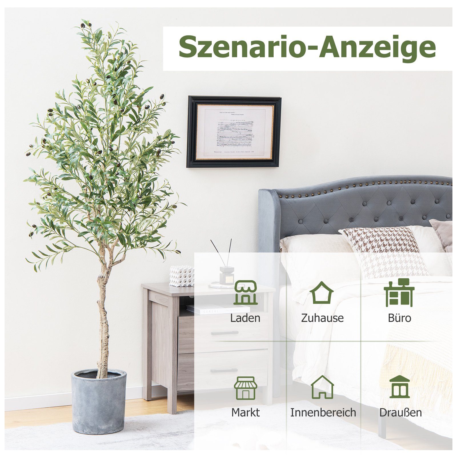 mit Olivenbaum, 182 Kunstpflanze COSTWAY, Höhe 2er, 72 Früchten cm,
