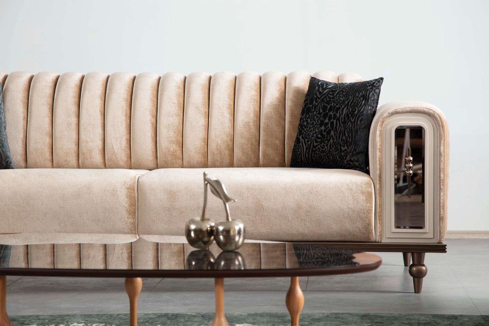Bank Luxus JVmoebel Textil JV Couch Wohnzimmer Kanzlei 3-Sitzer Sofa Beige Möbel