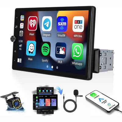 Hikity 10,4 Zoll HD Touchscreen mit einstellbarem Winkel 1DIN-GPS-Kamera Autoradio (Apple CarPlay Android Auto, Mirror Link Bluetooth FM EQ SWC)