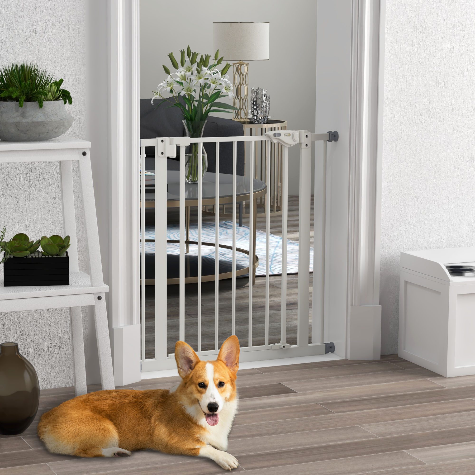 PawHut Hundegitter Türgitter ohne Bohren mit Auto-Close Treppengitter (Treppenschutzgitter, 1 St., Türschutzgitter Hunde), Metall, Kunststoff, Schwarz 80 x 2 x 77 cm