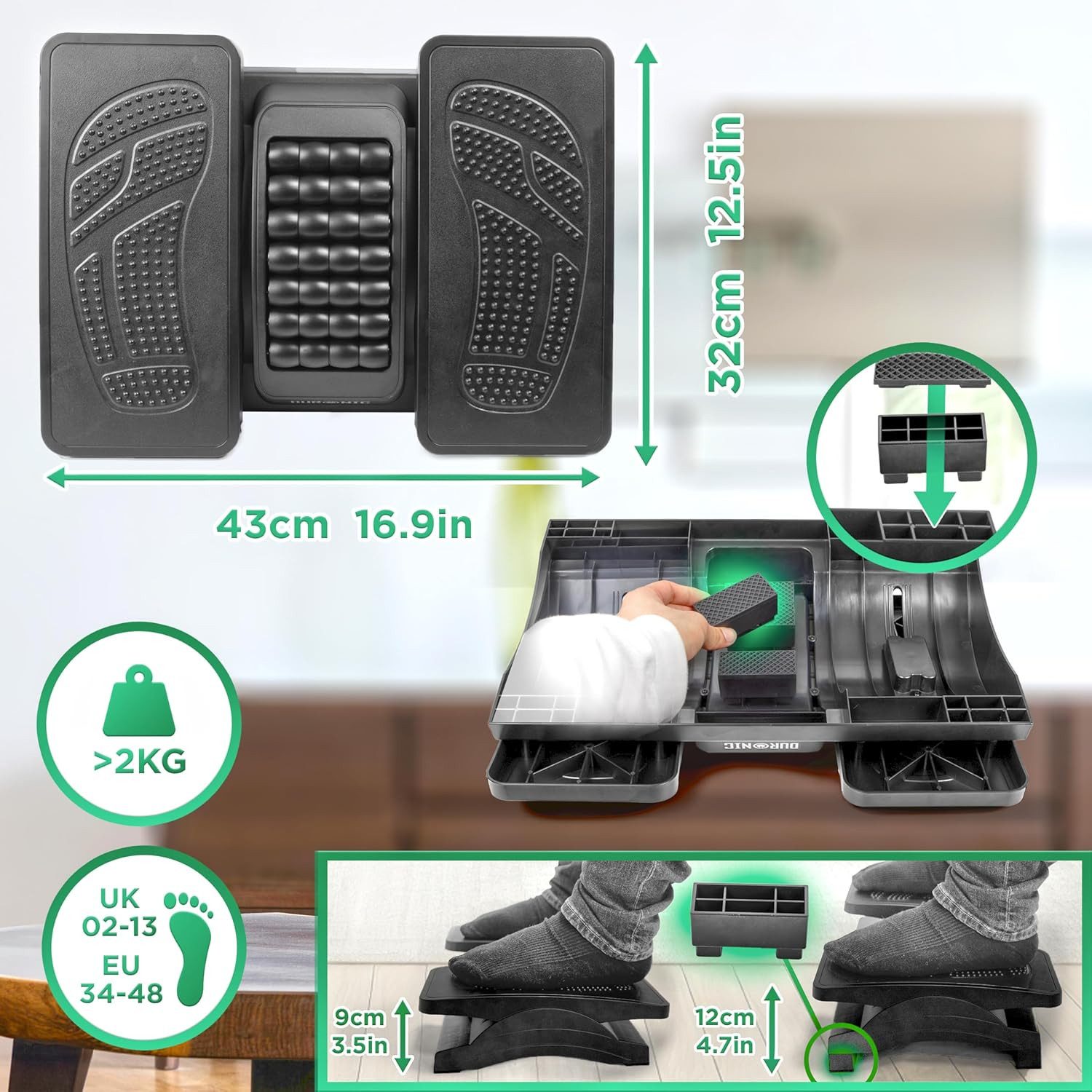 Duronic Fußstütze, FT04 Fußstütze Schreibtisch, Höhenverstellbare Fußhocker günstig online kaufen