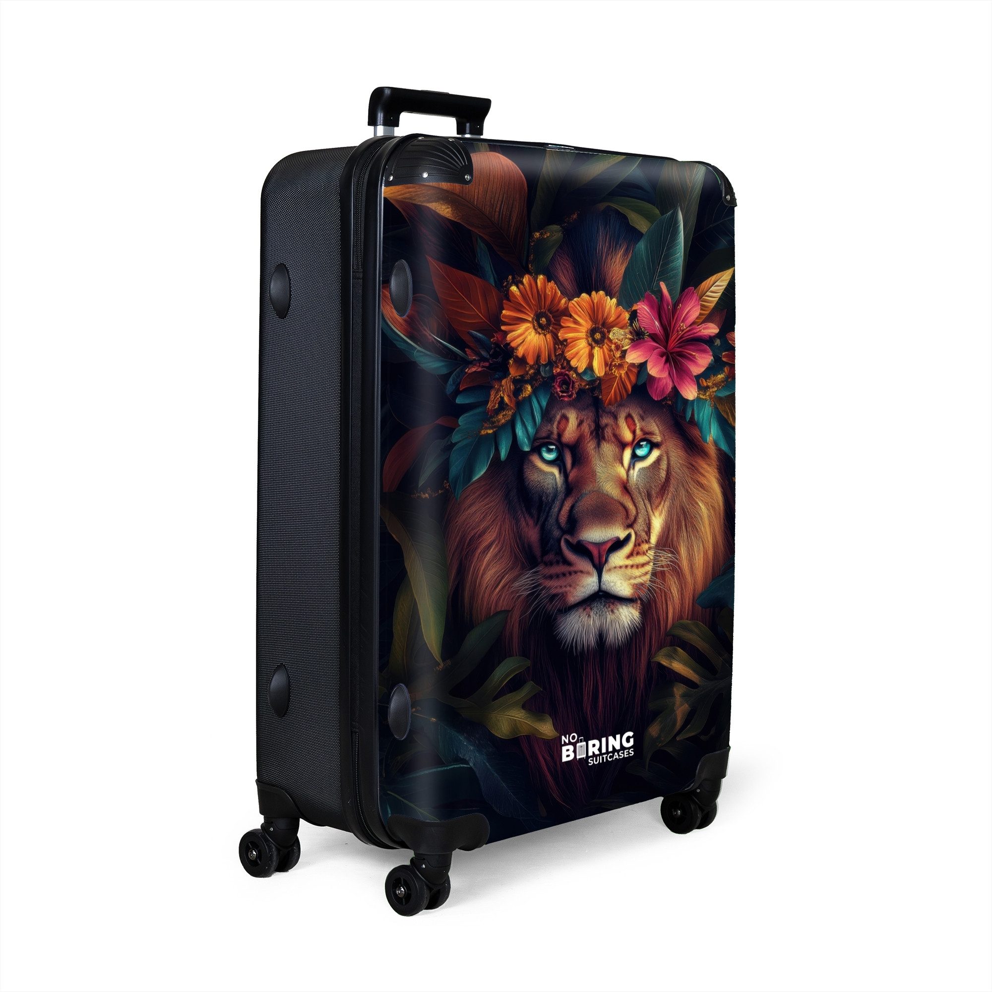 NoBoringSuitcases.com© Hartschalen-Trolley Löwe mit Blumenkrone im günstig online kaufen