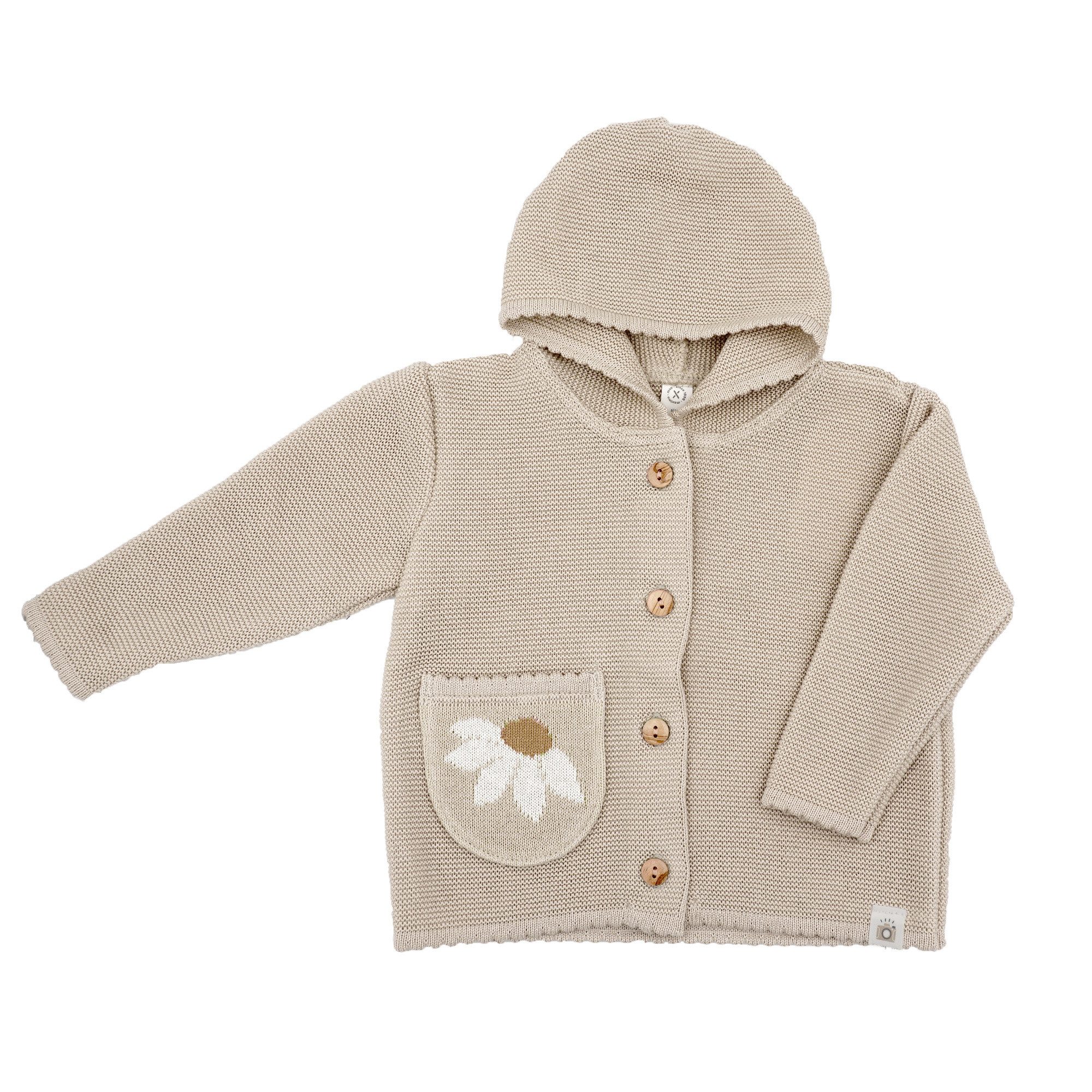 MAXIMO Cardigan GOTS BABY GIRL-Strickjacke, Margerite, Tasche,Kapuze, Knöpfe (1-tlg)