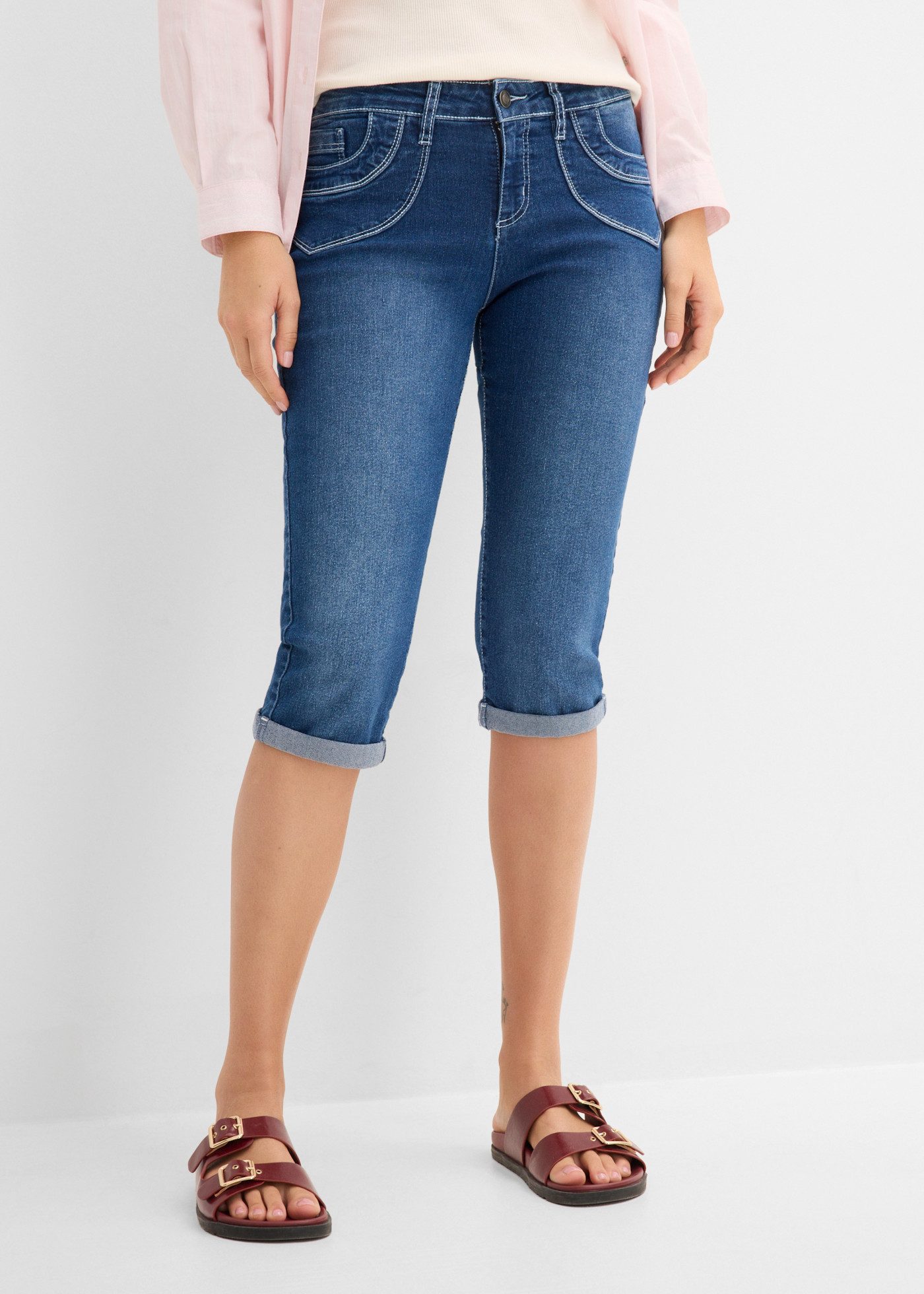 bonprix Caprijeans mit Stretch-Anteil, leichte Waschung, 5-Pocket-Style