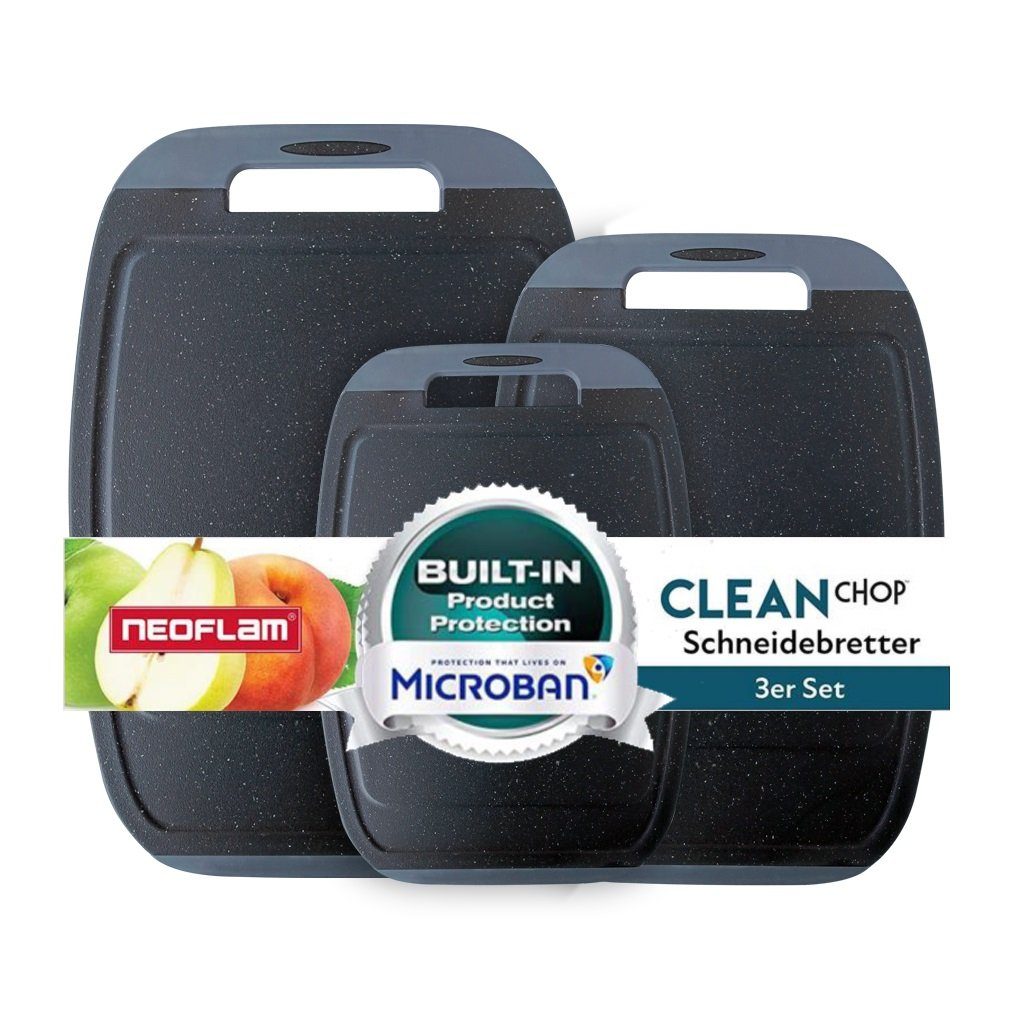 NEOFLAM® Schneidebrett BiJu Antibakterielles Schneidebrettset, 3tlg. - Granitschwarz/Grau, Kunststoff (PP), (3-St)
