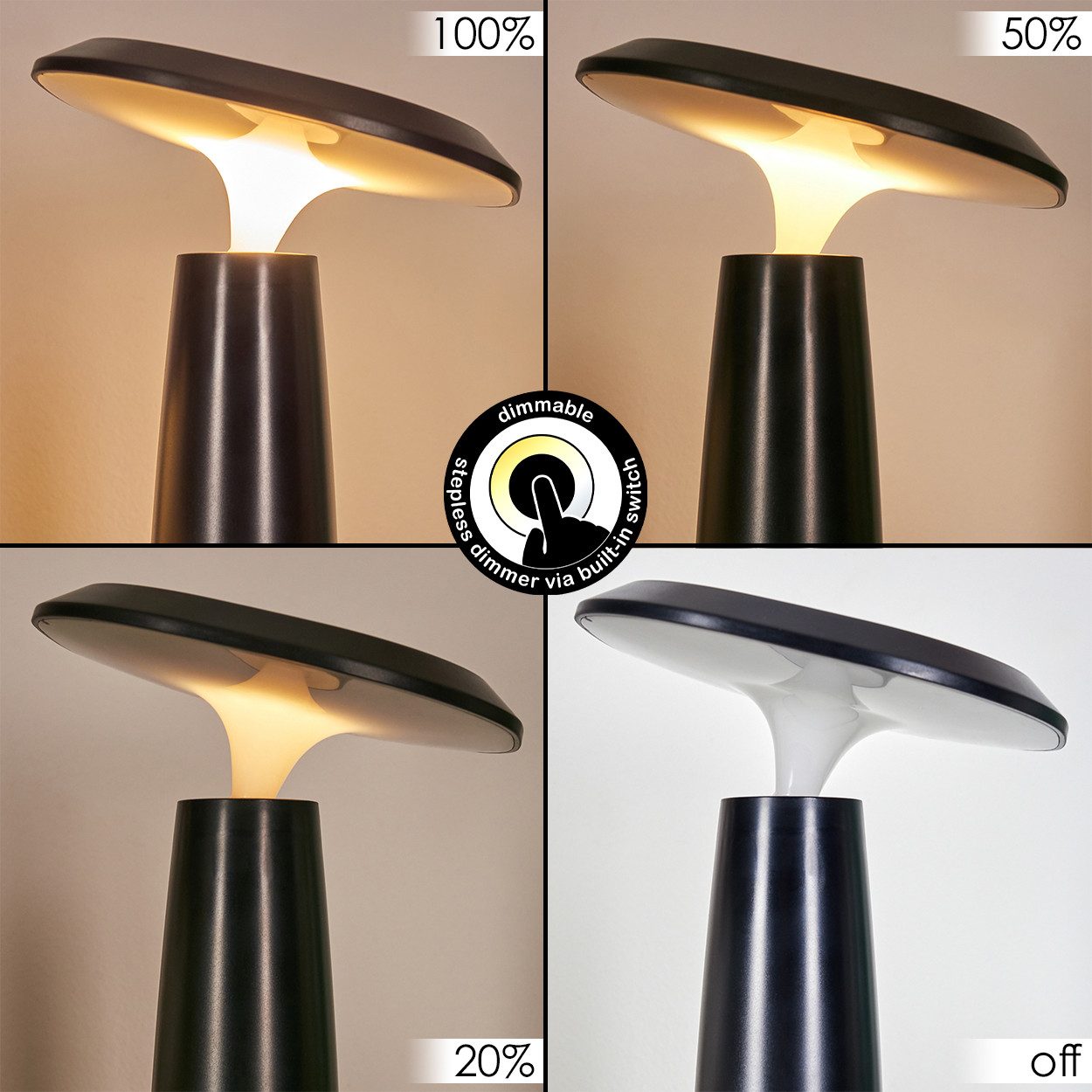 hofstein Tischleuchte dimmbare Tischlampe aus Kunststoff in Schwarz/Weiß/Klar, ohne Leuchtmittel, verstellbare Leuchte, Akku, Touchdimmer, 1 Watt, 100 Lumen, Wohnzimmer