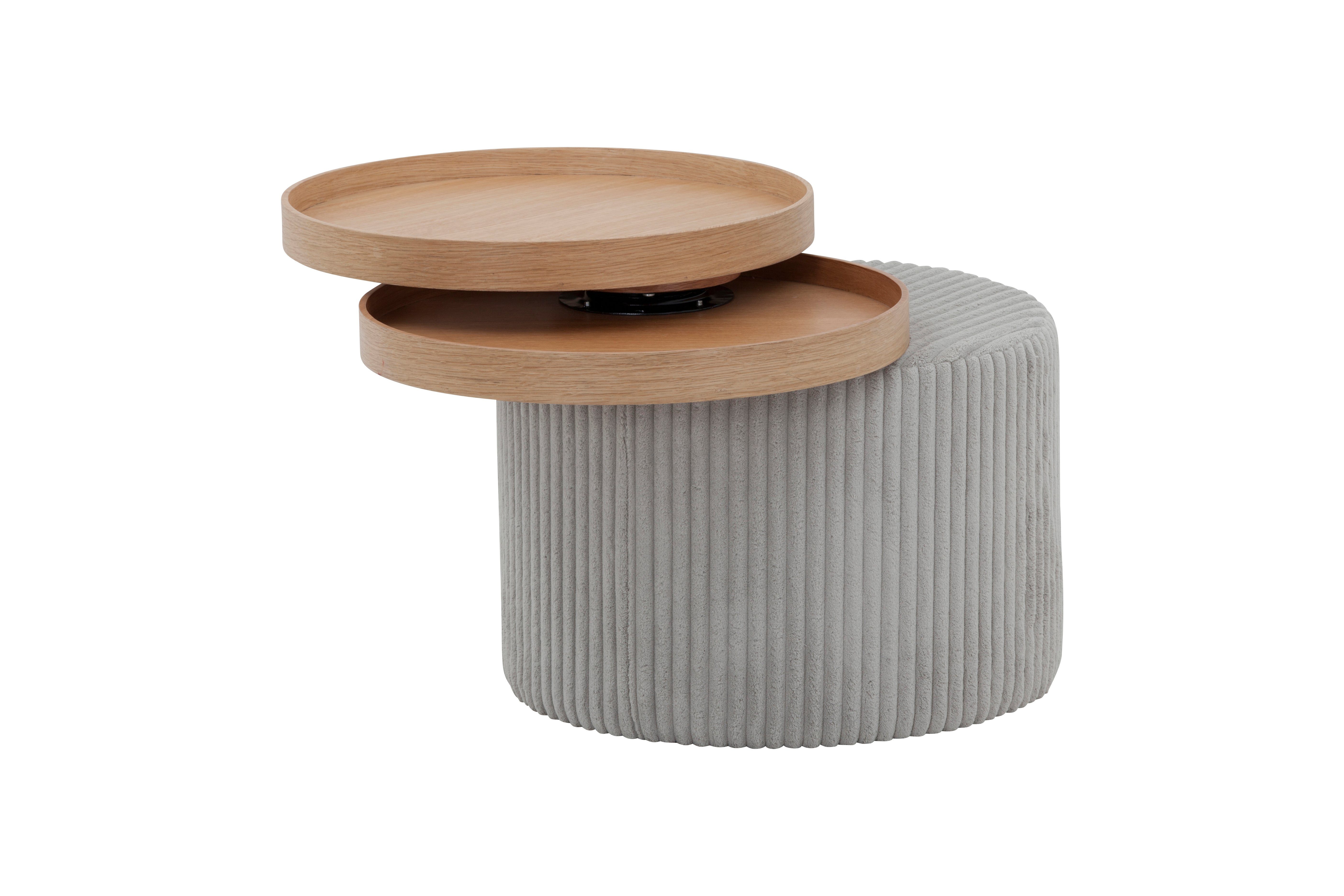 TPFLiving Beistelltisch OakTwirl - Couchtisch mit 2 schwenkbaren Tischplatten aus MDF (Sofatisch überzogen mit hochwertigem Texturstoff 100% Polyester, Pflegeleichter, strapazierfähiger Kaffetisch dank des Eichenfurniers), Der Beistelltisch hat die Maße (BxHxT): 50x45x50 cm - Farbe hellgrau