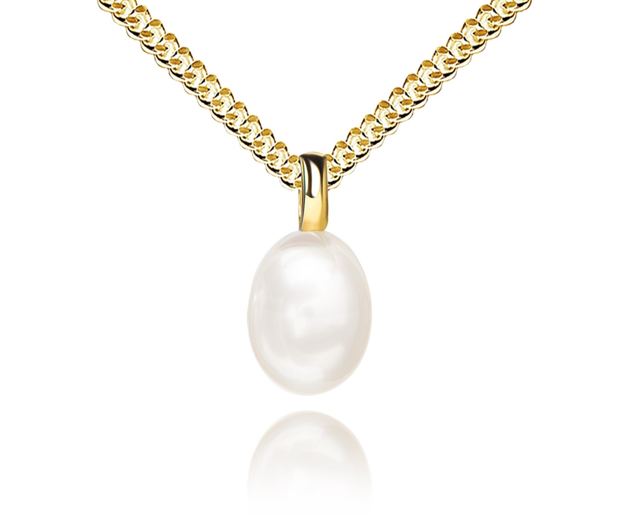 JEVELION Kette mit Anhänger Perlen Anhänger 585 Gold - Made in Germany (Anhängerkette, für Damen), Mit Kette vergoldet- Länge wählbar 36 - 70 cm. – Bild 2 von 5