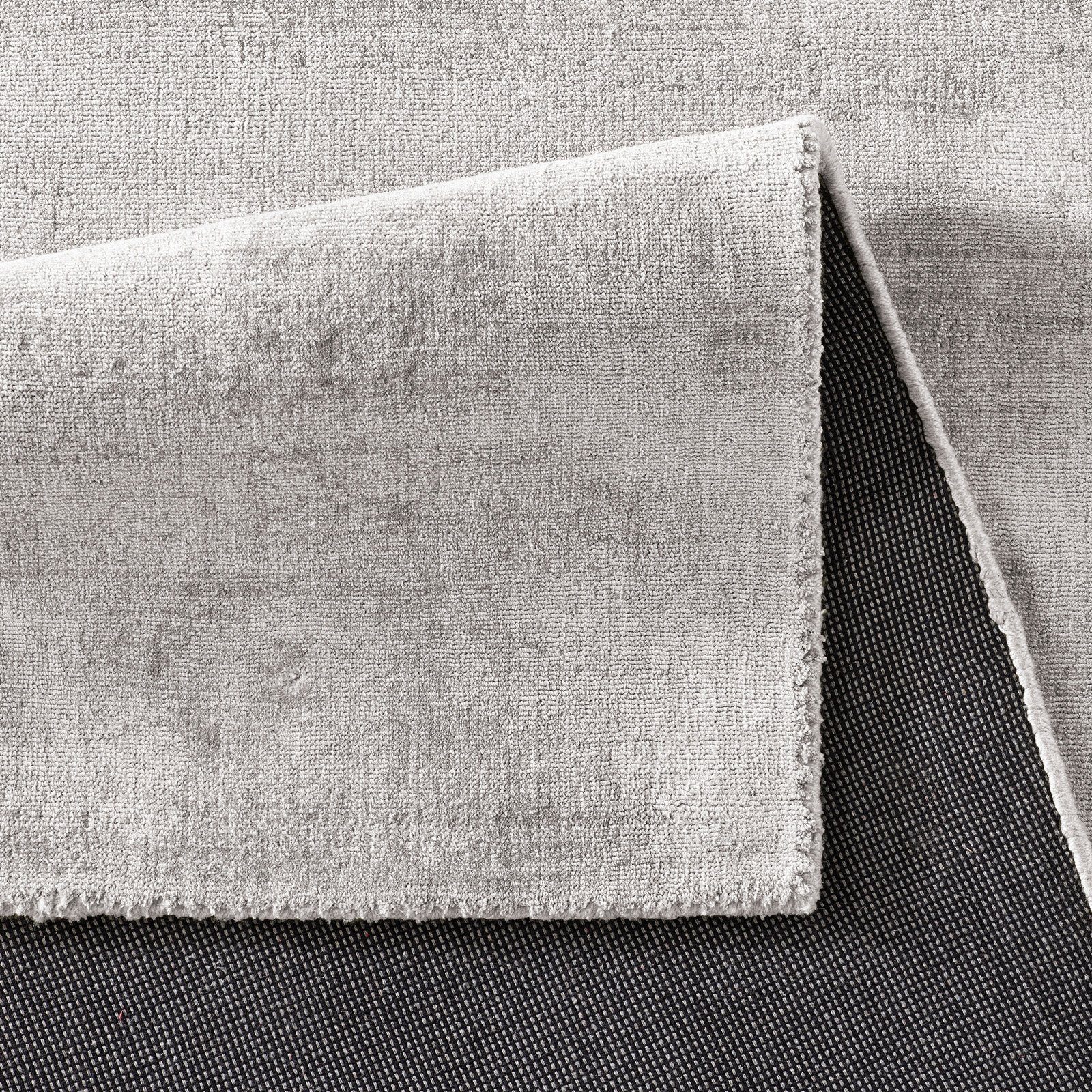 Kurzflor 080X150 cm strapazierfähiger TaraCarpet, 15 mm, glänzend TaraCarpet Handarbeit, Teppich Schlafzimmer Esszimmer Höhe: Viscoseteppich grau rechteckig, Wohnzimmer Vanessa
