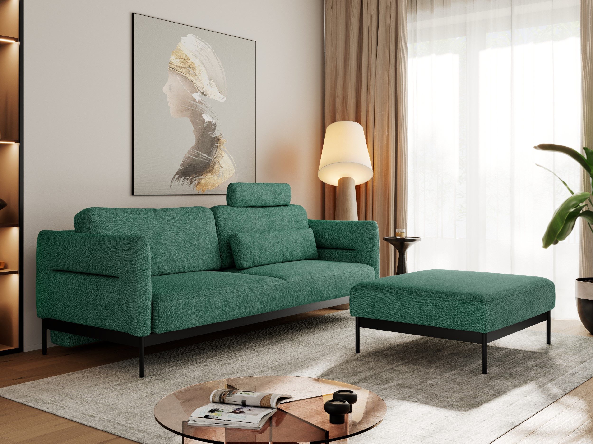 MKS MÖBEL Sofa SALENTO, Set, Komfortschaum, mobile Kopfstütze, Lose Kissen, Sofa mit Hocker, Puff, Taschenfedern, Metallstruktur, Schlafsofa