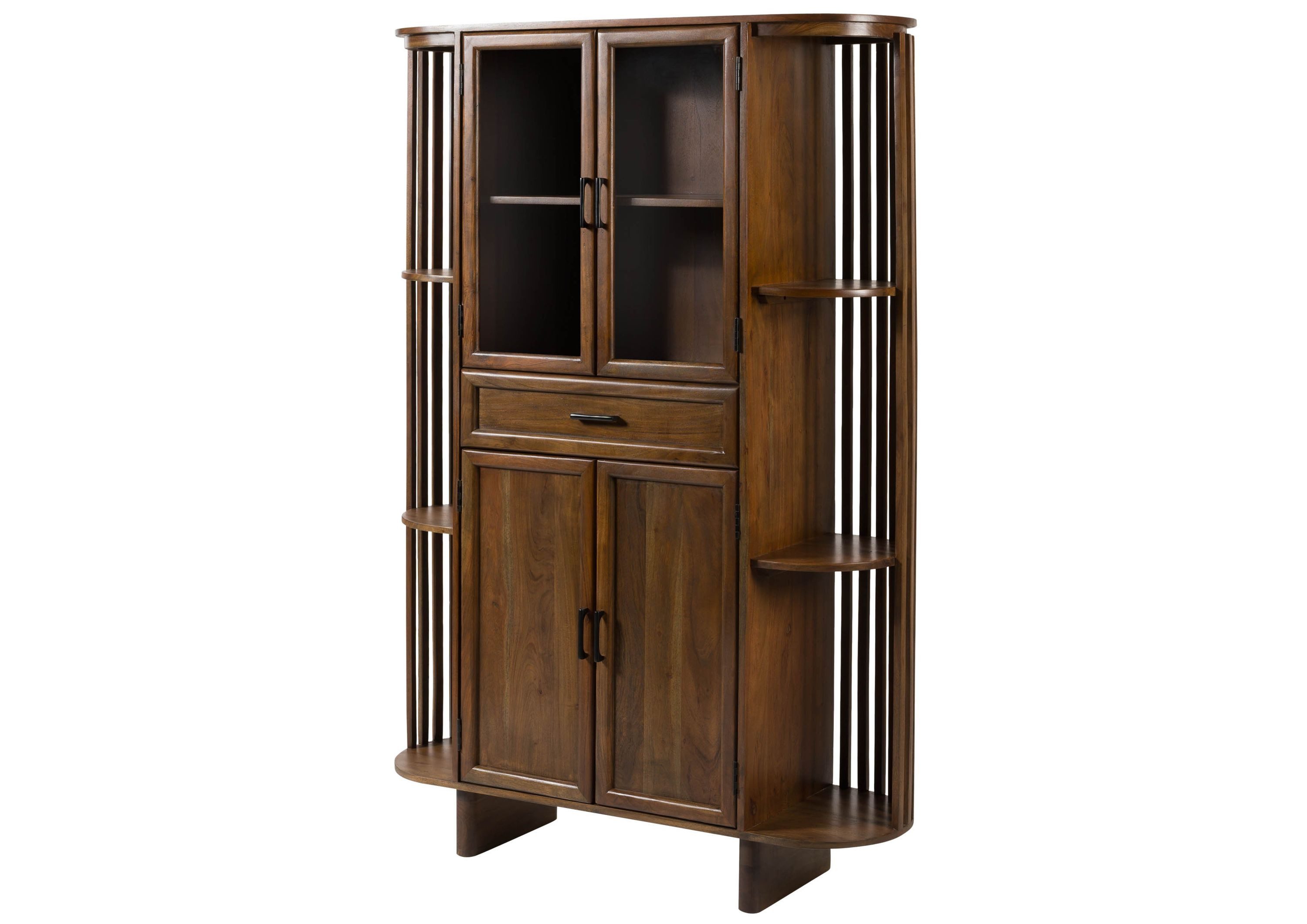 Massivmoebel24 Standvitrine MADRID (Akazie 120x40x178 natur lackiert MADRID #50) Akazie 120x40x178 natur lackiert MADRID #50