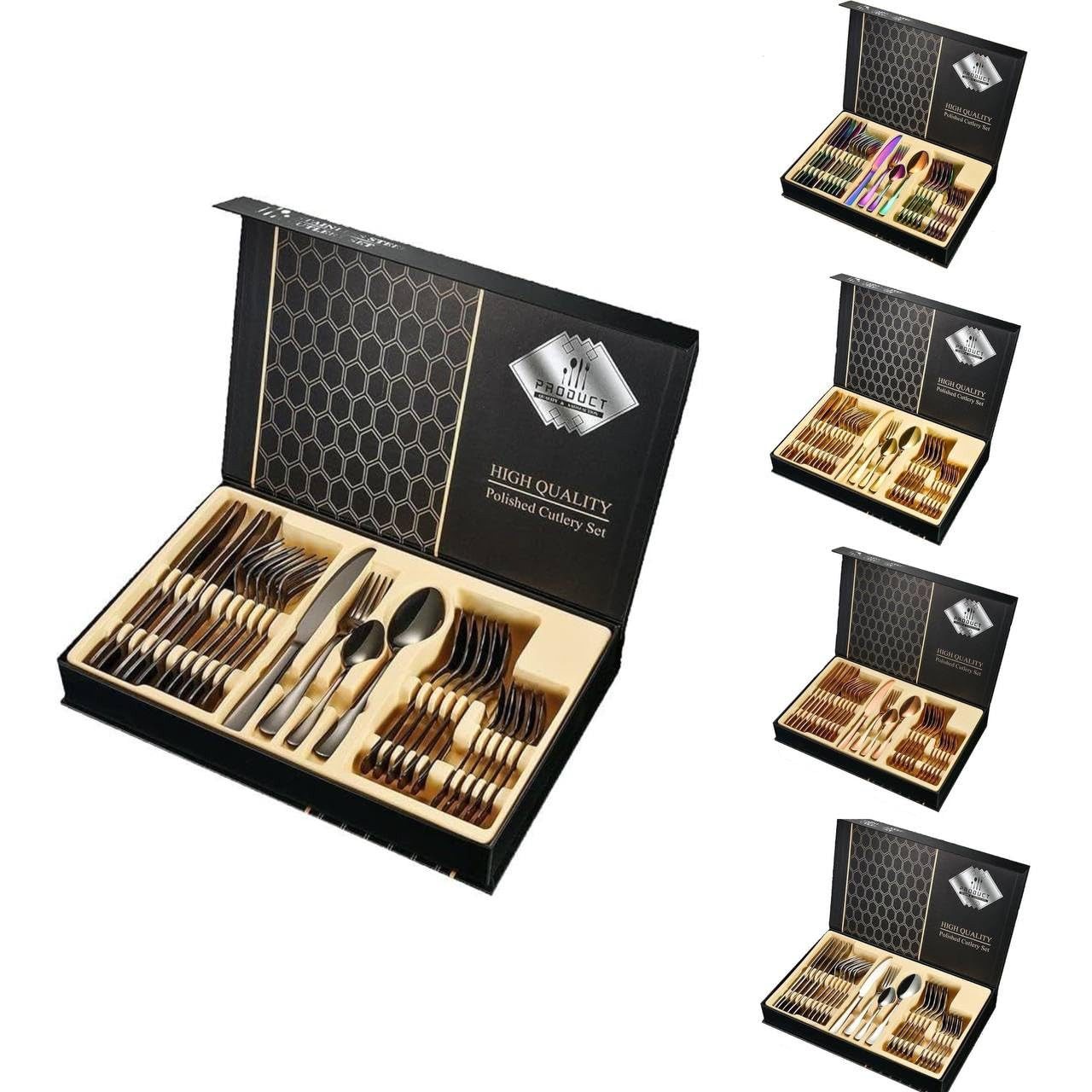 Faizee Home Besteck-Set Besteck-Set 24 tlg. Edelstahlbesteck für. 6 Personen Gift Box (24-tlg), Edelstahl