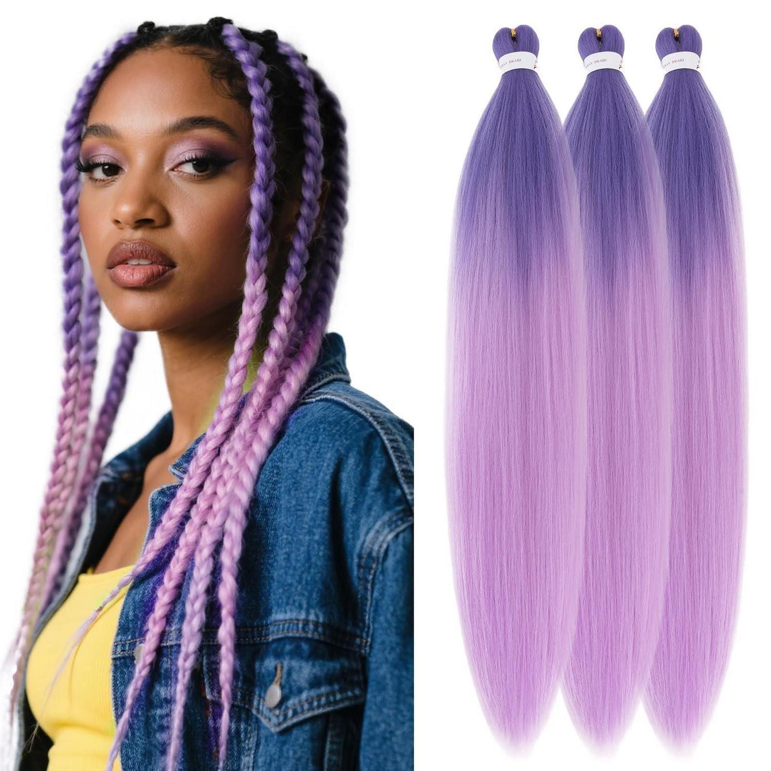 LuxusKollektion Kunsthaar-Extension Braids Häkel Box Twist 66 CM Pack of 3 Dunkelviolett bis Hellviolett