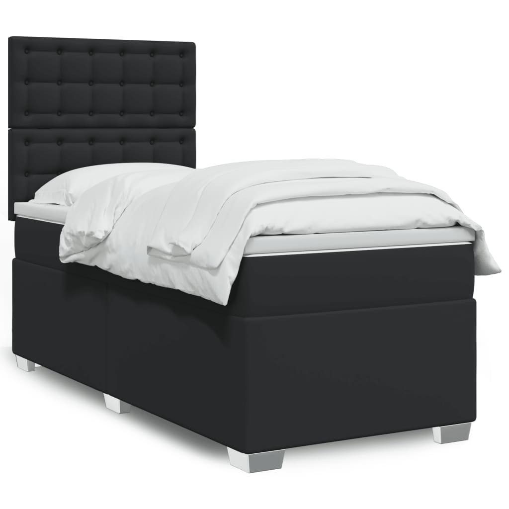 vidaXL Bett Boxspringbett mit Matratze Schwarz Kunstleder