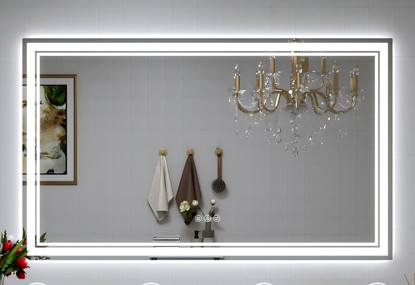 JDONG Badspiegel Mit Beleuchtung Led Wandspiegel (Touch-Schalter,Durchmesser: 80~150cm, 3 Lichtfarben, Vertikal und Horizontal möglich), Antibeschlag, Speicherfunktion, Dimmbar