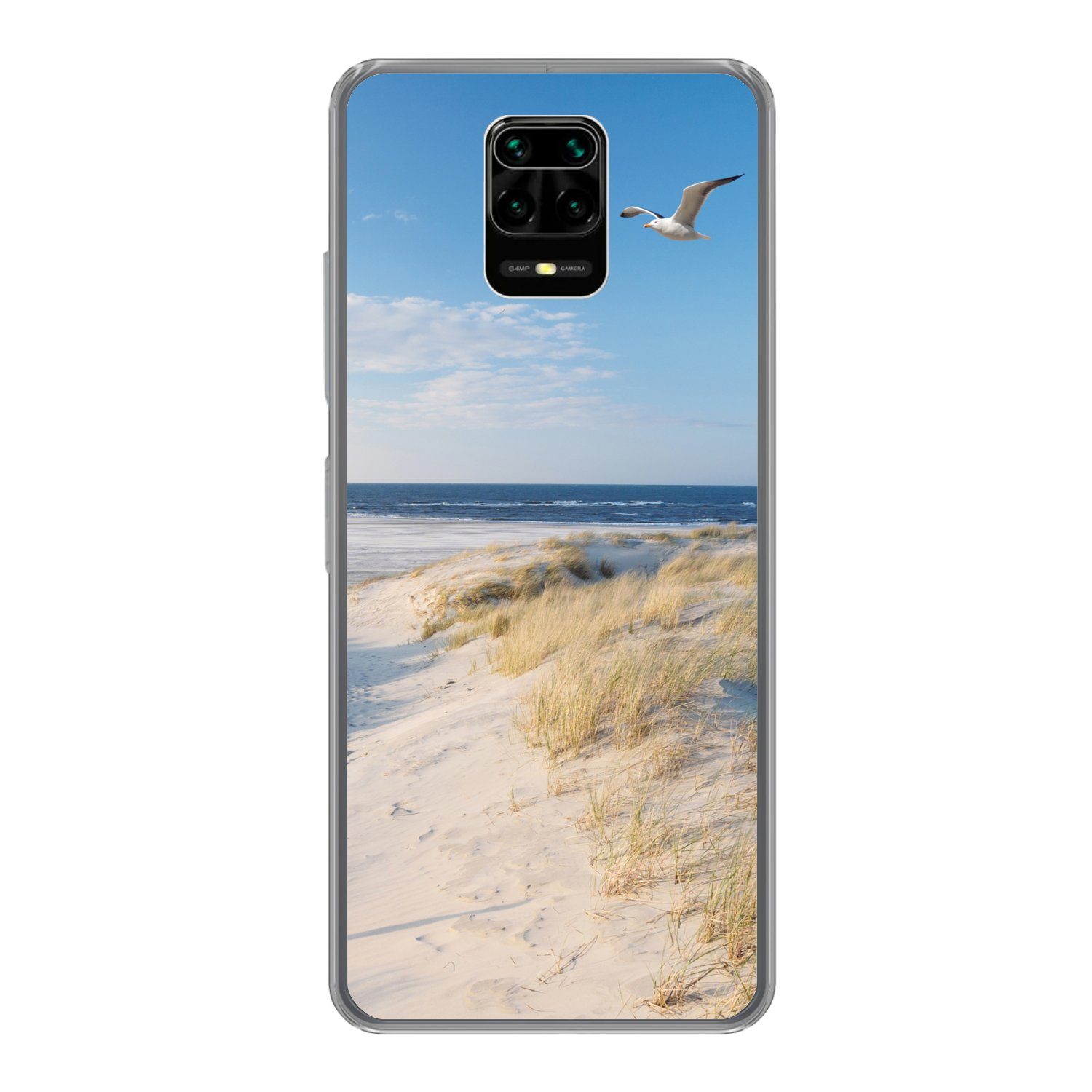 MuchoWow Handyhülle für Xiaomi Redmi Note 9 Pro Düne - Möwe - Strand - Meer - Sonne, Phone Case, Silikon, Schutzhülle Dünn
