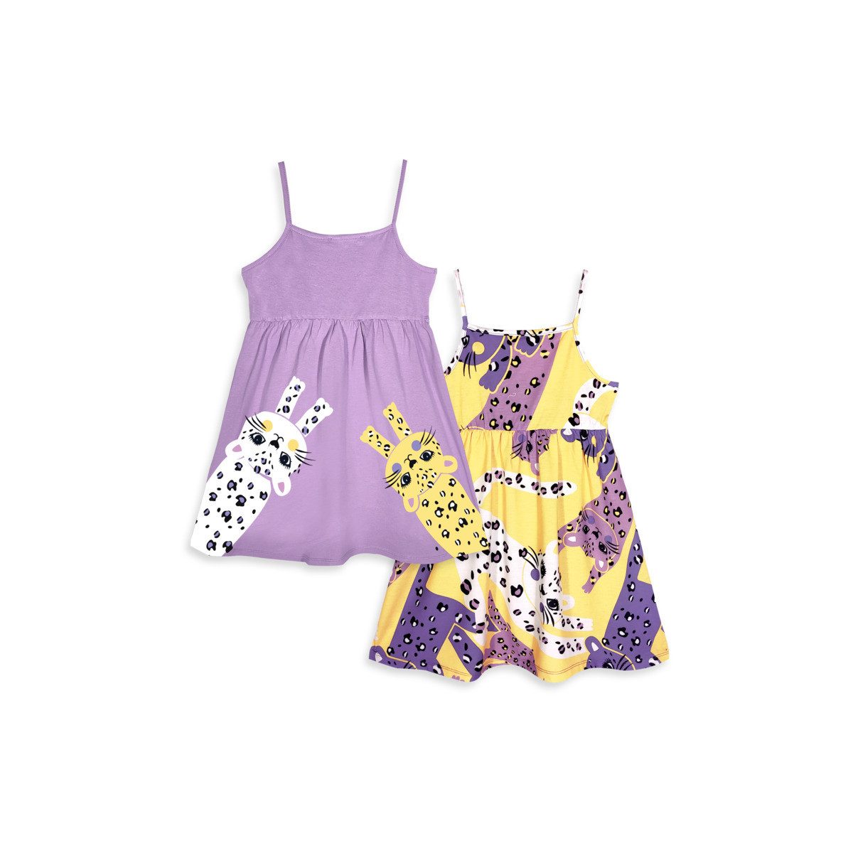 Denokids Midikleid 2-Pack Funny Cats Lilac&Yellow Mädchen (2-tlg) Bekleidung, Outfit, Dress, Robe, Midikleid
