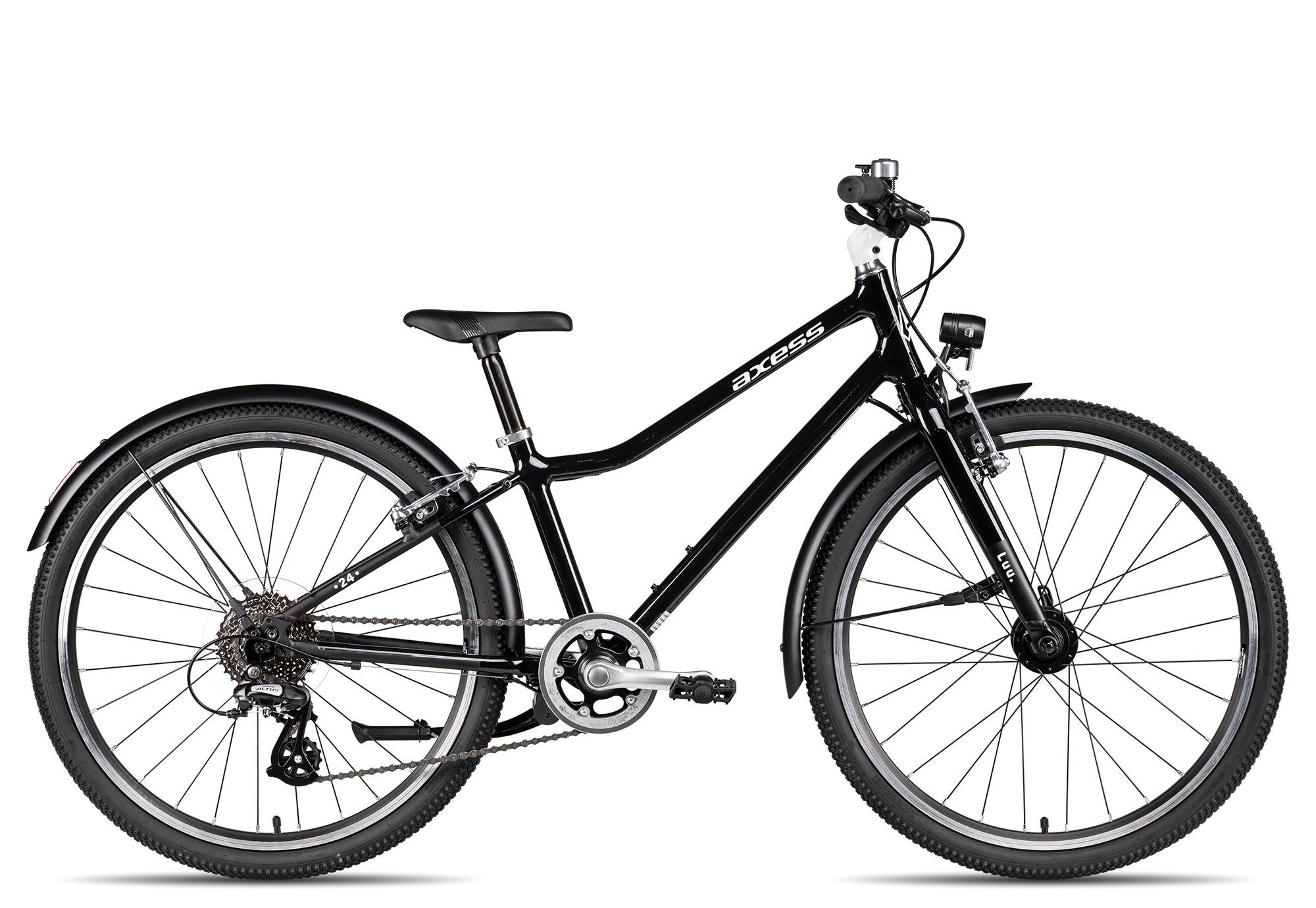 Axess Kinderfahrrad LUU. 24 EQ, 8 Gang Shimano Altus RD-M310-L Schaltwerk, Kettenschaltung, leichter Aluminiumrahmen schwarz/grau