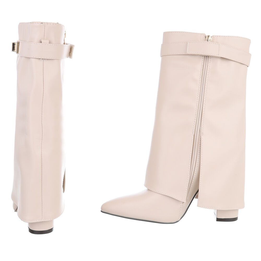 Ital-Design Elegante Stiefeletten mit umgeschlagenem Schaft für Damen High-Heel-Stiefel (90169675) Blockabsatz Stiefel in Beige