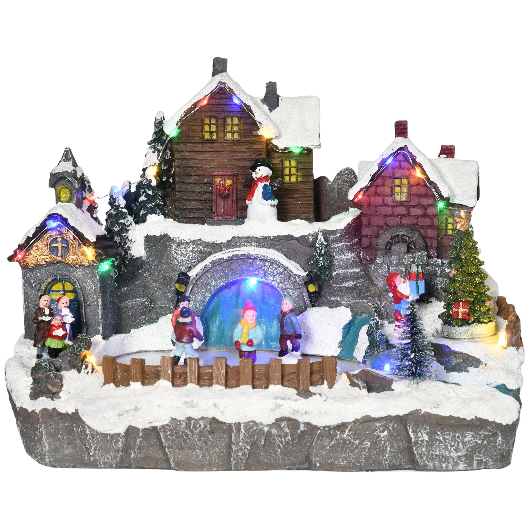 HOMCOM Weihnachtsdorf mit 21 bunte LEDs, 32 x 25,5 x 24cm, mit beweglichen Kinder