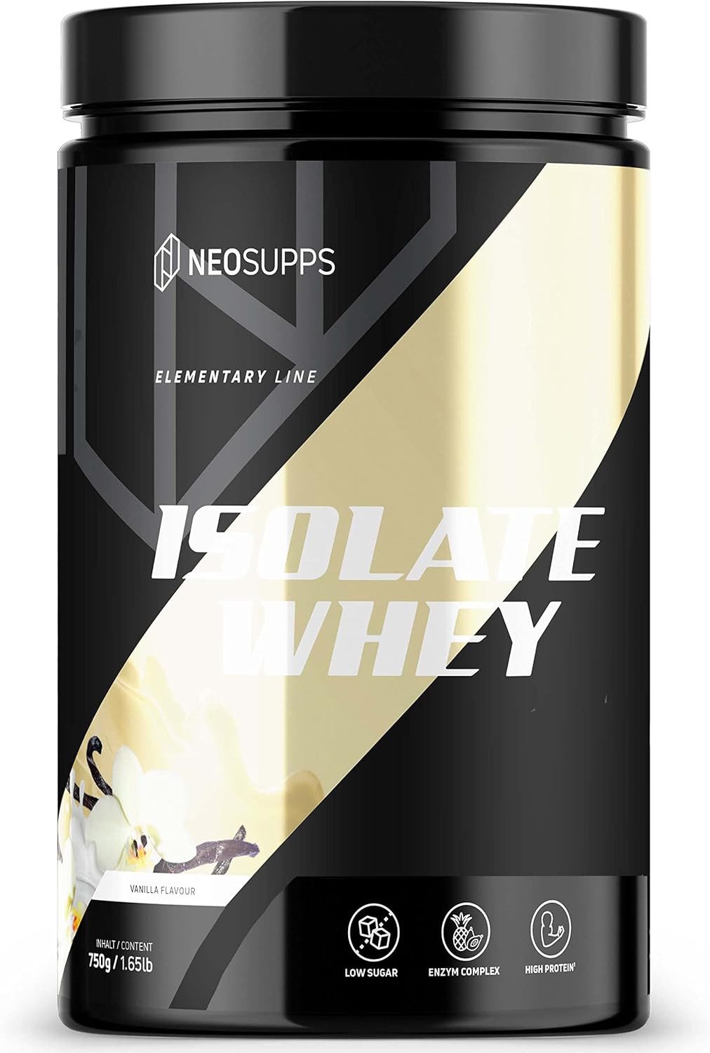 Neosupps Isolat Whey Protein Pulver 750g, Vanilla, 25g Protein pro Portion Pulver, 750 g
