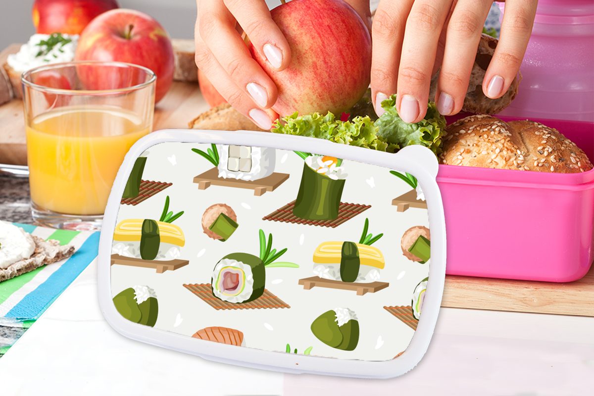 Lebensmittel, - - Kunststoff Muster (2-tlg), Sushi Snackbox, Brotbox Kinder, Lunchbox Mädchen, Kunststoff, rosa Brotdose für Erwachsene, MuchoWow