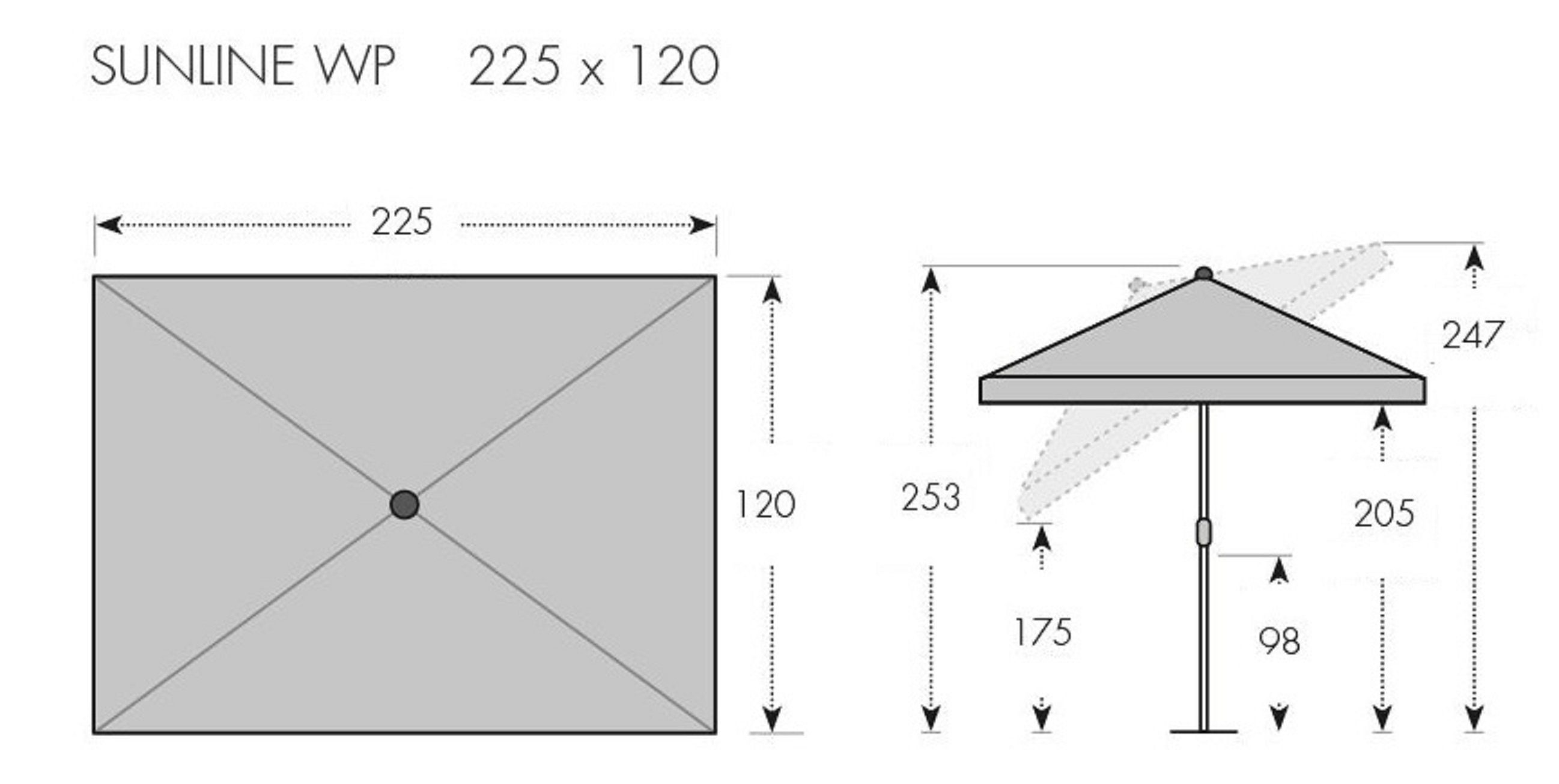 doppler® Rechteckschirm Waterproof 225x120 cm hellgrau Sonnenschirm Balkonschirm, LxB: 120,00x225,00 cm, wasserdicht / abknickbar / höhenverstellbar