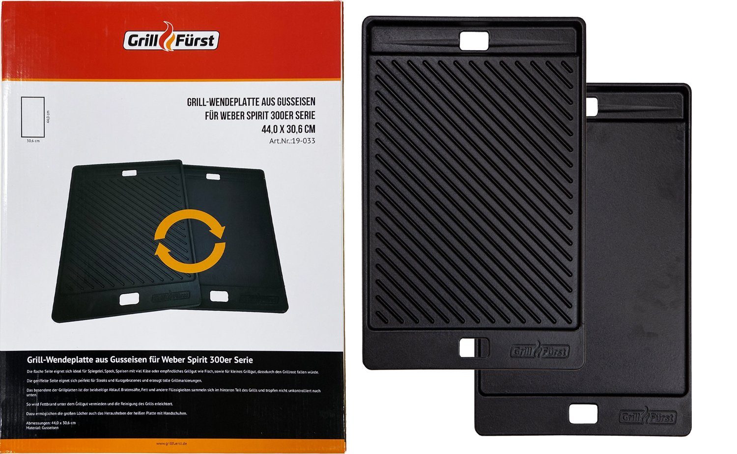 Grillfürst Grillplatte Grillfürst Grillplatte Gusseisen für Spirit 300 44,2 x 30,7 cm